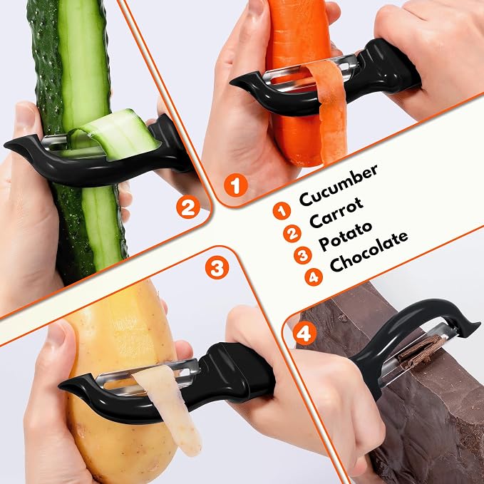 Rainspire Vegetable Peeler Potato Peelers for Kitchen, Sharp Stainless Steel Blades Veggie, Comfortable Handle Fruit Peeler, Carrot Peeler Apple Peeler Dishwasher Safe Black, 1-Pack