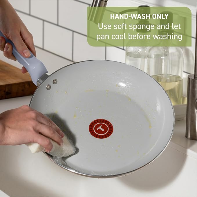 T-fal Refresh Ceramic Nonstick Skillet with Lid, 5 Qt Saute Pan, Mint Green | Recycled aluminum body, Thermo-Spot heat indicator, Oven safe to 350°F, Helper handle, Excludes induction cooktops