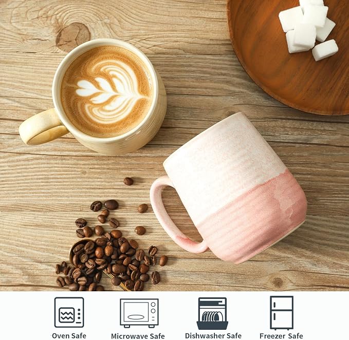 HASENSE 15oz Coffee Mugs Set of 4, Ceramic Coffee Cups with Handle for Tea, Cocoa, Latte, Milk, Porcelain Large Coffee Mugs for Kitchen, Coffee Bar, Rainbow