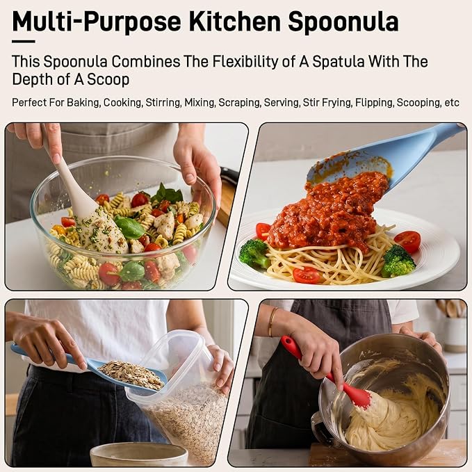 3 PACK Silicone Cooking Spatula & Spoon for Nonstick Cookware, BPA-Free | Multifunction Spoonula for Baking, Cooking, Serving, Mixing, Stirring, Scoop, Scrape - One-Piece Formed, Dishwasher Safe