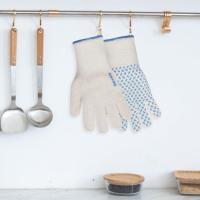 DEYAN Oven Gloves with Fingers, 932°F Heat Resistant Oven Mitts | Heat Proof & Cut Resistant Gloves with Non-Slip Silicone Grip for Kitchen Cooking, BBQ, Grill, Baking