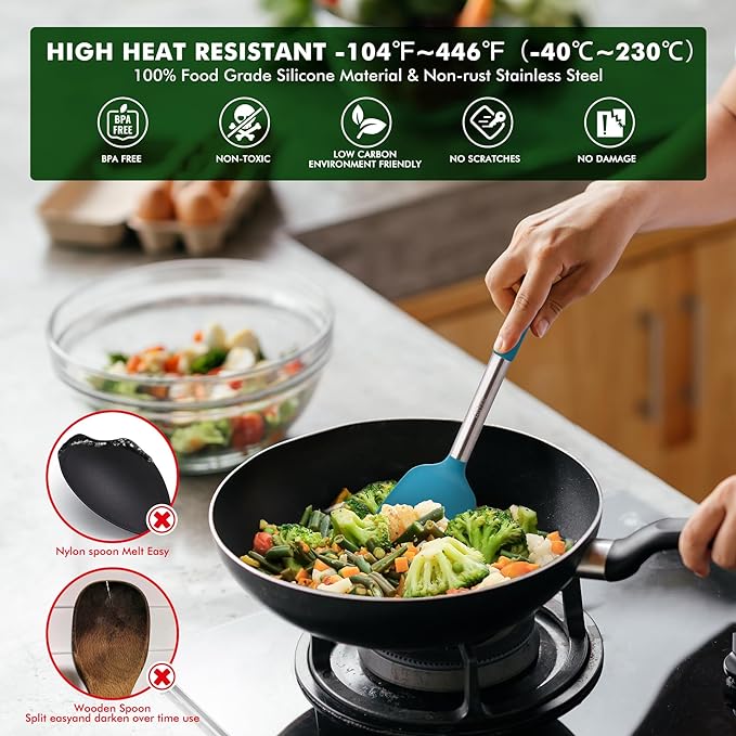 HOTEC 446°F Heat Resistant Silicone Kitchen Utensils, Cooking Utensil Set, Spatula Set, BPA Free, Kitchen Gadgets, Utensils Holder, Dishwasher Safe, 14pcs Multicolor