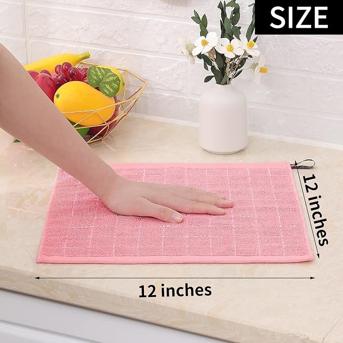 Homaxy 100% Cotton Terry Kitchen Dish Cloths, 6 Pack, Pink | Ultra Soft and Absorbent, Suitable for Drying and Washing Dishes