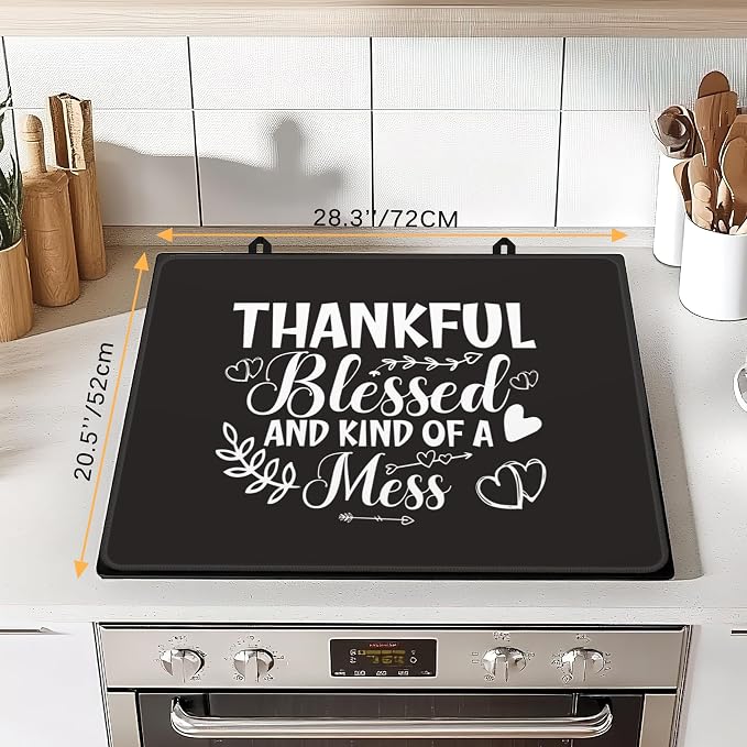 Thankful Blessed and Kind of a Mess Stove Top Cover for Electric Stove,Extra Thick Natural Rubber Glass Top Protector,Prevents Scratching,Expands Usable Space 28 x 20