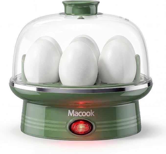 Macook Electric Egg Cooker for Easter, 7 Egg Capacity with Auto Shut-Off, Spring Green Hard Boiled Egg Maker, Ideal Easter Gift for Egg Decorating, Includes Measuring Cup