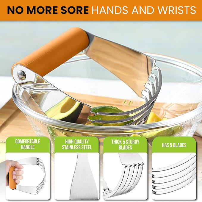 Spring Chef Large Dough Blender For Baking - Durable Pastry Blender - Mango | Heavy Duty Dough Mixer Hand Tool w/ Stainless Steel Blades, Professional Pastry Cutter Tool for Easy Mixing, Dishwasher Safe