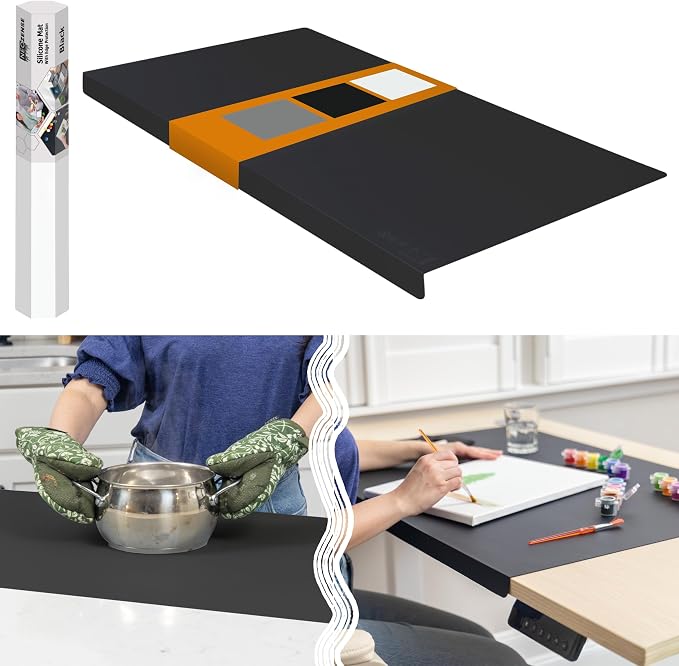 Extra Large Silicone Mats for Crafts with "Edge Protection" – Silicone Table Mat – Multipurpose Heat Resistant Silicone Mat – No Folds or Wrinkles – 1.4mm Thick, 36"x24", Black