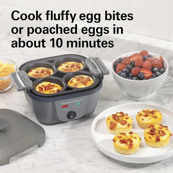 Hamilton Beach 6-in-1 Electric Egg Cooker for Hard Boiled Eggs, Sous Vide Style Egg Bite Maker and Poacher, 5.25” Non-Stick Skillet for Omelets, Scrambling & Frying, Grey (25510) | Sous Vide Style Egg Bite Maker | Egg Poacher | 5.25” Non-Stick Skillet ...