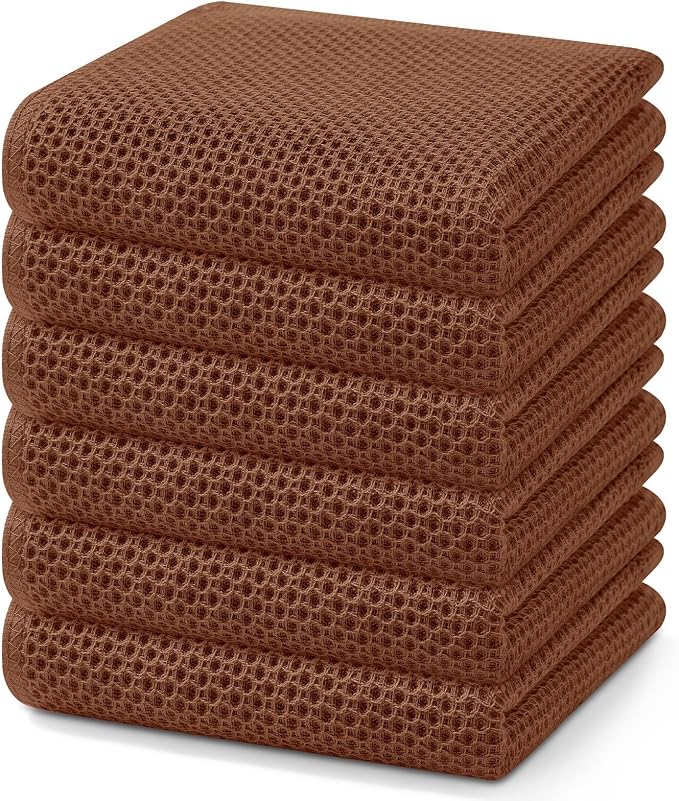 Homaxy 100% Cotton Waffle Weave Kitchen Dish Towels 6-Pack, Caramel | 13 x 28 Inches, Ultra Soft Absorbent Dish Towels, Quick Drying Cleaning Towels