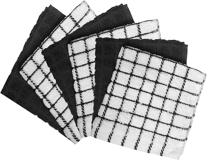 Bumble Dish Cloths (6-Pack), 100% Cotton Kitchen Towels, 12"x12" - Black | 405 GSM | Soft, Highly Absorbent & Durable Dish Towels for Kitchen