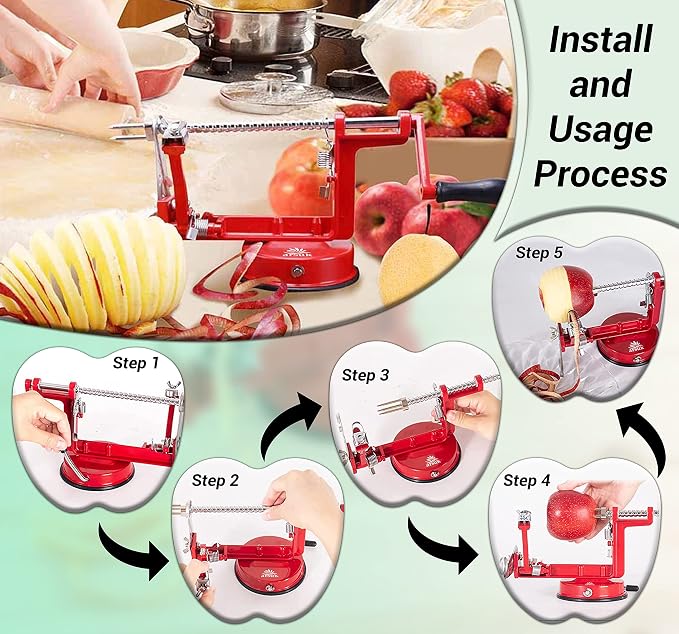 Apple Peeler Corer Slicer All in One – Apple Peeler Slicer Corer with Stainless Steel Blades, Multi-Function Apple Potato Peeler