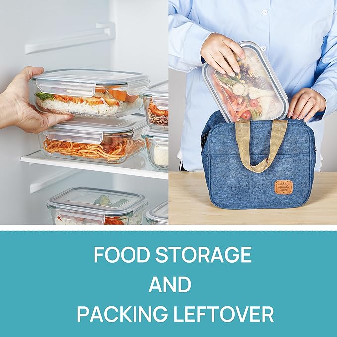 Vtopmart 5 Pack 35oz Glass Food Storage Containers with Lids, Grey | Meal Prep Containers, Airtight Reusable Lunch Container Set, Safe for Oven, Microwave, Freezer, and Dishwasher, BPA Free