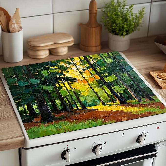 HOMETITUTE Spring Stove Top Cover 28x20 Sunlit Forest Path Heat Resistant