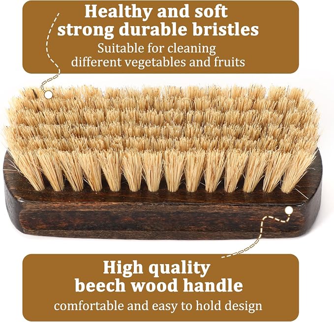 Vegetable Scrubber, Veggie Fruit Potato Brush for Food | Firm Bristles, Wood Veggie Wash Scrubber, Carrot Cucumber Corn Tableware Cleaning, Kitchens Camping Brush Tool
