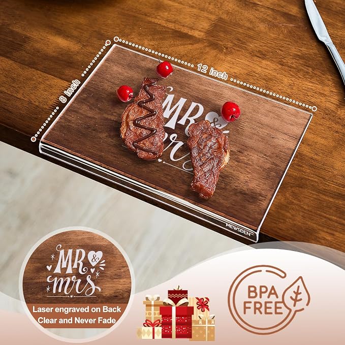 Engraved Acrylic Cutting Board with Counter Lip - Engagement Gifts Wedding Gift for Couples Clear Countertop Protector, Bride Shower Gift Mr and Mrs Gifts for Couple Aesthetic Kitchen Decor