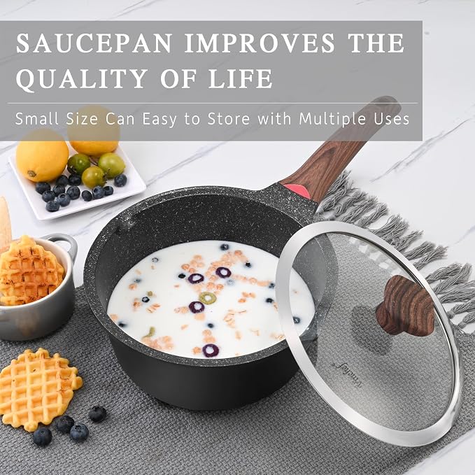 Vinchef 10PCS Sauce Pan Set with Lids, Nonstick, 2/3/4QT, Black | Includes silicone tools&pot protectors, PFAS/PFOA-free nonstick, dishwasher-safe, induction-compatible, stay-cool handles