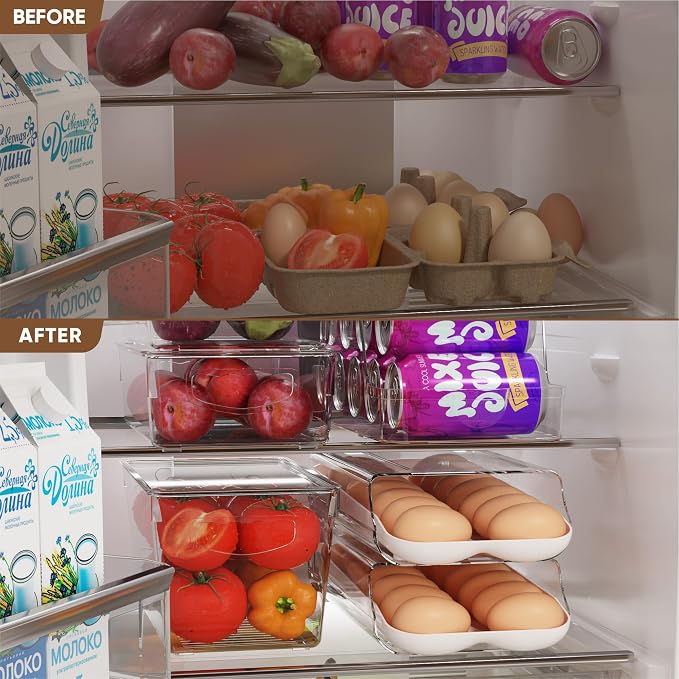 theaoo Egg Holder for Fridge, Automatic Rolling Egg Container, White, 1Pack | Quick Removable Inner Tray For Easy Egg Loading. Stackable Egg Dispenser For Refrigerator Storage And Organization
