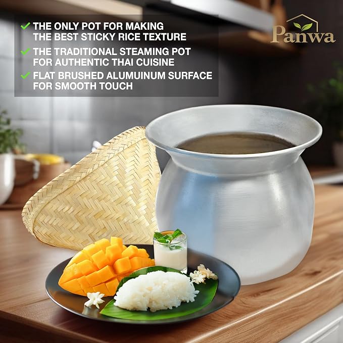 Sticky Rice Aluminum Cook Pot from Thailand - Genuine Replacement Pot for Traditional Steamer Crock, Family Size 8.67 Inch Standard Diameter (22 cm)