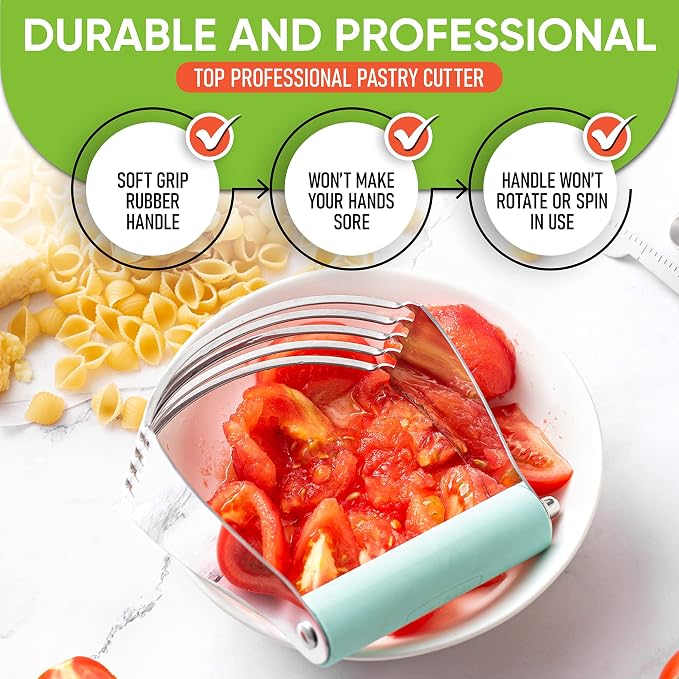 Spring Chef Large Dough Blender For Baking - Durable Pastry Blender - Mint | Heavy Duty Dough Mixer Hand Tool w/ Stainless Steel Blades, Professional Pastry Cutter Tool for Easy Mixing, Dishwasher Safe