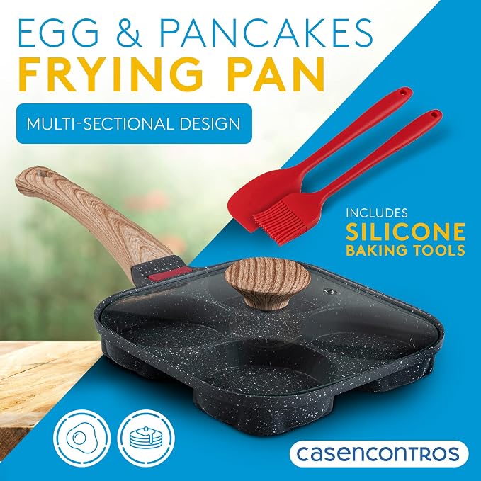 Egg Pan with flipping Lid - Nonstick Egg Frying Pan [4 Cup Cooker] - Egg Pans Nonstick for Induction & Gas Cooker - Brush & Scraper included - Egg Skillet for perfect Eggs, Omelet & Crepe