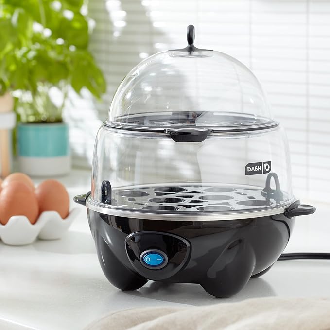 Dash Deluxe Egg Cooker, 12 Hard Boiled Eggs, Black | Electric Double Decker Egg Poacher, Steamer & Omelette Maker Machine, Soft or Poached Eggs, Auto Shut-Off, BPA-Free