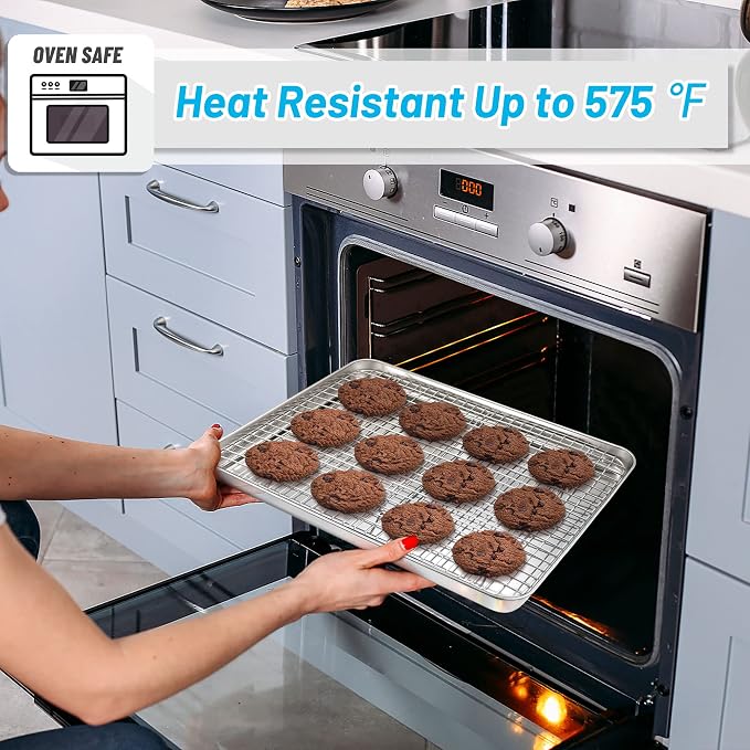 TeamFar Cooling Rack, 11.75”x9” Stainless Steel Baking Grid Wire Rack | Roasting Grilling Cooking Racks for Cookie Cake Bread, Fit Baking Pan for Christmas Anniversary Party, Dishwasher Safe- 2PCS