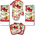 Red Apples on a Patchwork Quilt, 5 Piece Set | Kitchen Towel Set with 2 Decorative Dish Towels (25 X15), 1 Oven Mitt (11 X 7) and 2 Potholders (6.5 X 6.5)