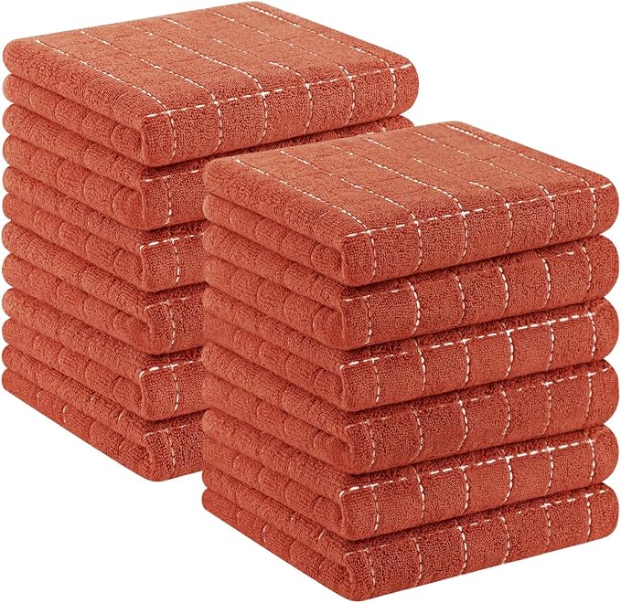 Homaxy 100% Cotton Terry Kitchen Dish Cloths, 12 Pack, Rust | Ultra Soft and Absorbent Dish Towels for Kitchen, Suitable for Drying and Washing Dishes