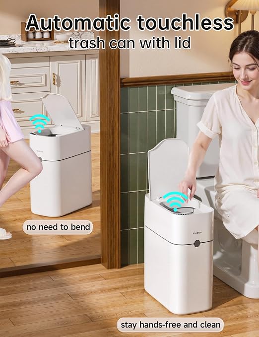 CTIME Touchless Automatic Bathroom Trash Can with Lid for Bathroom | Touchless trash can, Motion sensor,Waterproof trash can, Bathroom trash bin,Odor sealing, Bathroom privacy,Space-saving