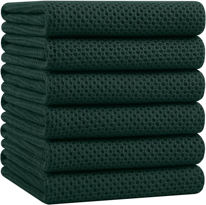 Homaxy 100% Cotton Oversized Waffle Weave Kitchen Towels 6-Pack | Blackish Green, 20 x 28 Inches, Ultra Soft Absorbent Dish Towels, Quick Drying Large Cleaning Towels