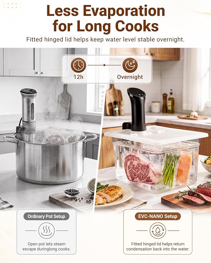 EVERIE EVC-NANO Sous Vide Container 12 Quart with Upgraded Collapsible Hinged Lid, Stronger Split-Hinge Design, Compatible with Anova Nano, AN500-US00, Anova Pro 3.0, Anova Mini, and Instant Pot