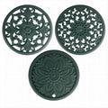 Silicone Trivets - Silicon Mats for Hot Pots and Pans, Multi-Use Carved Hot Pads, Flexible Modern Kitchen Table Mat, Heat Resistant Round Teapot Coaster Set of 3 Green