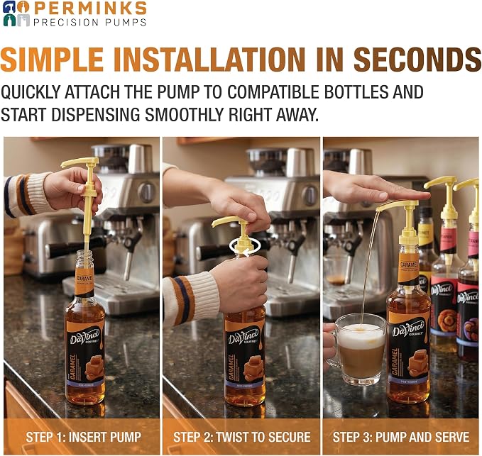 6 pack Coffee Syrup Pump Dispenser (Gold) - Compatible with Torani, Davinci and Skinny Syrup Bottles (750 ml 25.4 oz Bottles)
