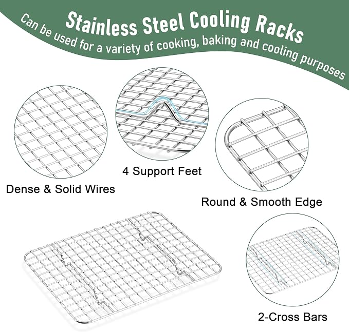 Homikit Cookie Sheet with Rack (2 Small Baking Sheets+2 Racks), 10 x 8 Inch | Stainless Steel Baking Sheet with Wire Rack Set for Baking Roasting Cooling, Toaster Oven Pan Bacon Tray with Cooling Rack