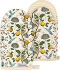 100% Thick Cotton Mini Oven Mitts Silicone Grip Lemon & Birds | Elegant Classic Oven Mitts for Women, Machine Washable, Non-Slip, Reversible Design Fits Both Hands, Stylish Kitchen Decor