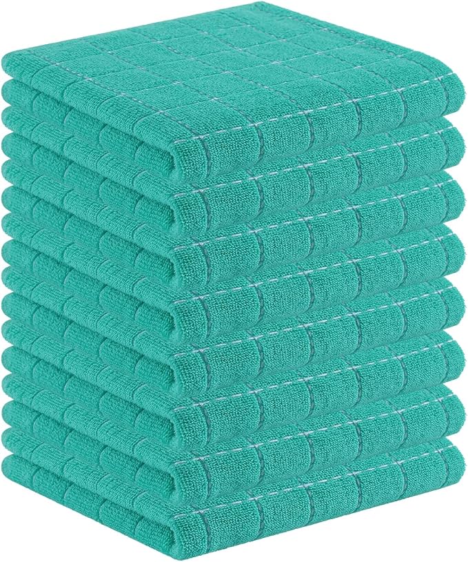 Homaxy 100% Cotton Terry Kitchen Towels, 8 Pack, Turquoise | Ultra Soft and Absorbent Dish Towels for Kitchen, Suitable for Drying and Washing Dishes