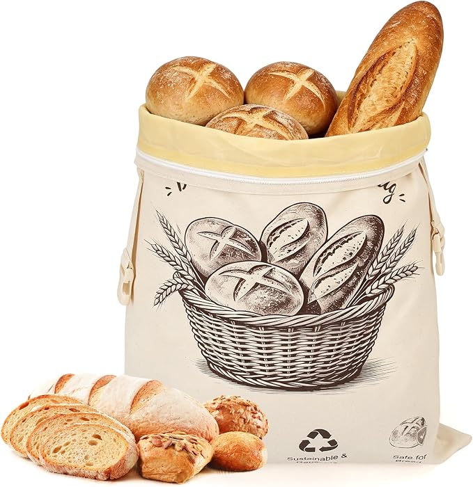 Beeswax Bread Bag with Loaf Label Holder & Reusable Writable Card | Included User Manual & Care Instructions,Waterproof Zipper Closure,Roll-Top Buckle Design,Sourdough Homemade Bread Storage