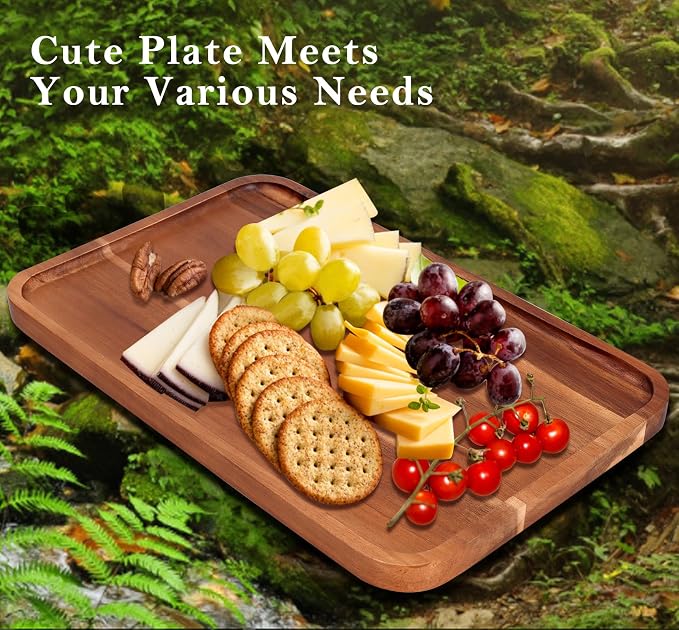 Large Wooden Tray for Party Food Charcuterie Boards Wood Serving Platters | Rectangle Acacia Wood Dessert Cheese Trays Appetizer Snack Plate Dish Fruit Platter for Kitchen Counter Decor Coffee Bar Tray