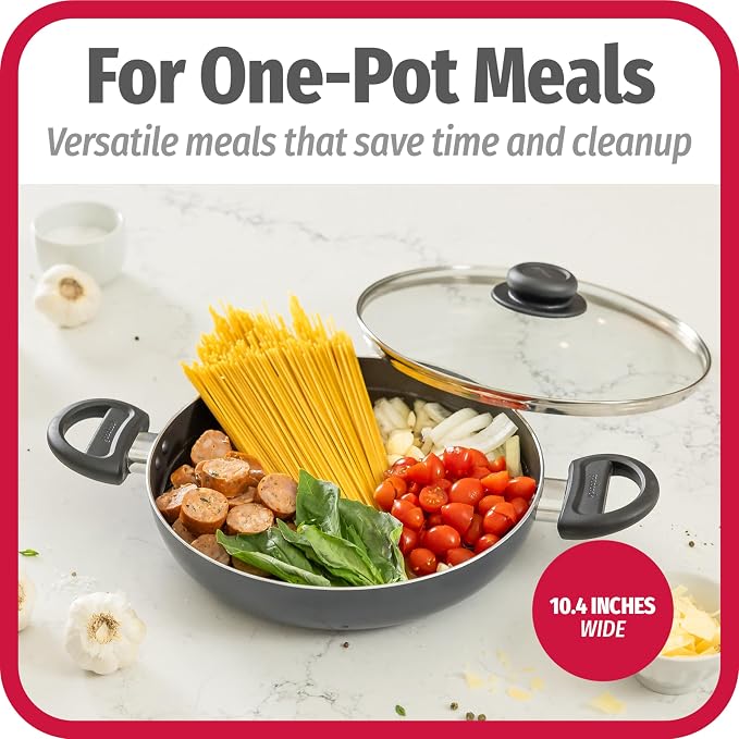 GoodCook Everyday 10.4-Inch Nonstick Cooking Pot with Lid, One Pot Meal Pan, Deep Casserole Dish, Aluminum Stockpot with Higher Walls, Ergonomic Handles, Even Heating, Black