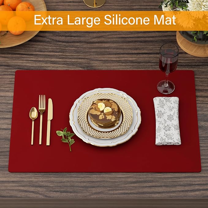 2-Pack Silicone Counter Mats 24”x16”,Red | 1.5mm thick silicone counter protector, heat resistant & non-slip. Works for air fryer, hot pots, pans and coffee maker.