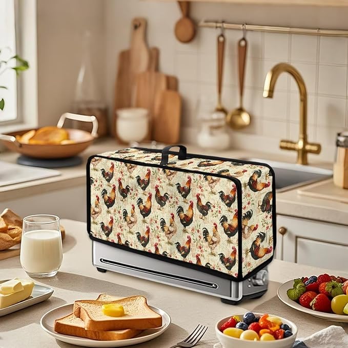 ZDCUSTOM Slim Toaster Dust Cover 2 Slice, Long Slot Toaster Bread Maker Machine Cover Stain Resistant Dust-proof Kitchen Small Appliance Decor Rustic Rooster