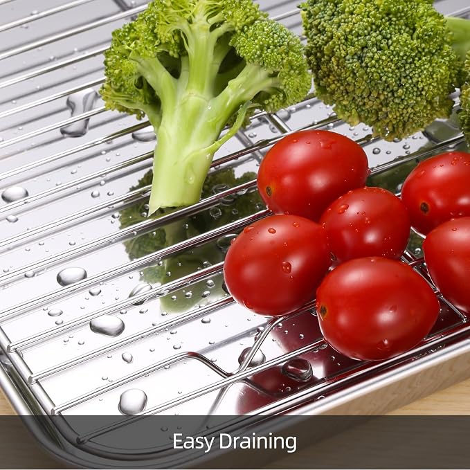 Amrules Baking Sheet with Cooling Rack, Set of 6, Kitchen Baking Pans | Including 3 Premium Stainless Steel Cookie Sheets, 3 Wire Racks, 3 Different Sizes, Nonstick, Heavy Duty Non Toxic
