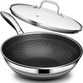 Woks & Stir-fry Pans Nonstick - Hybrid 304 Stainless Steel Wok 10.8" Non Stick Wok Pan with Lid for Induction, Electric, Gas, All Stoves, PFOA Free Cookware, Dishwasher and Oven Safe