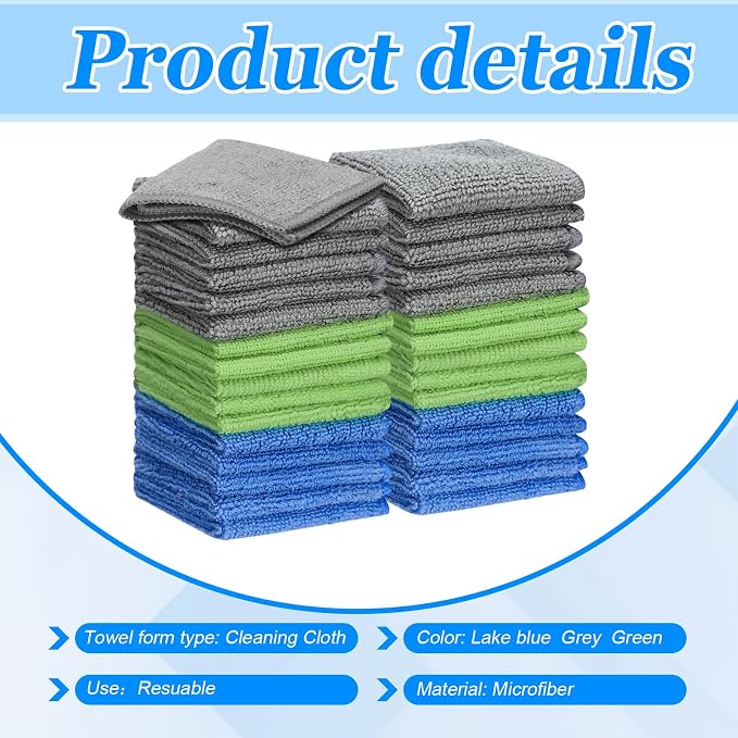 30 Pcs Dry Erase Cloth,6 X 6 Inch,Gray/Green/Blue | Cleaning Rags Reasonable Whiteboard Cloth Kitchen Towels Microfiber Towels Cars Wash