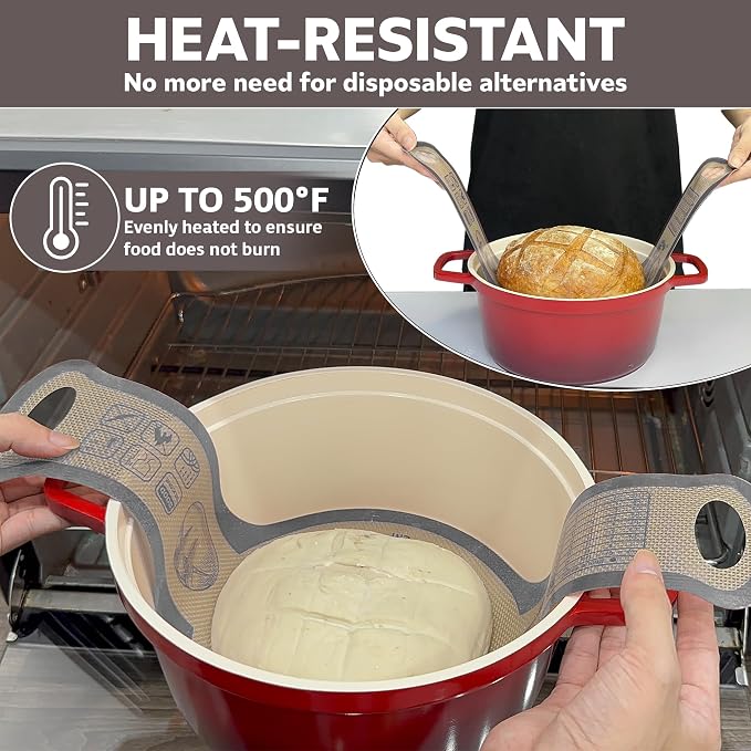 Silicone Bread Sling for Dutch Oven, 2 PCS Non-Stick Reusable Bread Baking Mats with Long Handles, Seamless Design Easy to Transfer Sourdough Sling Silicone Sourdough Sling Dough (Round Gray/Oval Red)