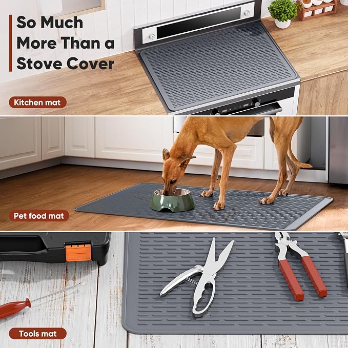 Stove Top Covers for Electric Stove, Glass Cooktop Protector 30''L x 21''W | Waterproof Foldable Anti-Slip Heat Resistant Induction Silicone Stove Mat, Camper RV Stovetop Cover, Kitchen Dish Drying Mat