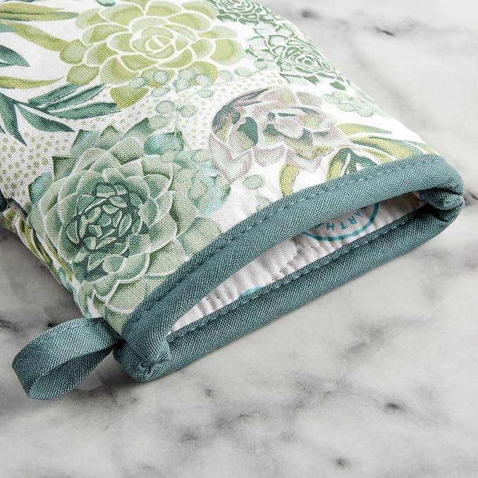 Martha Stewart Succulents Mini Oven Mitt 2-Pack Set, Green, 5.5"X8"