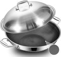 Hybird Nonstick Wok Pan with Steel Lid | 14.5-Inch | Rivented Handle | Non Toxic | Tri-Ply Stainless Steel | Ceramic Coating | Stir Fry Pan | Induction Compatible | Dishwasher & Oven Safe