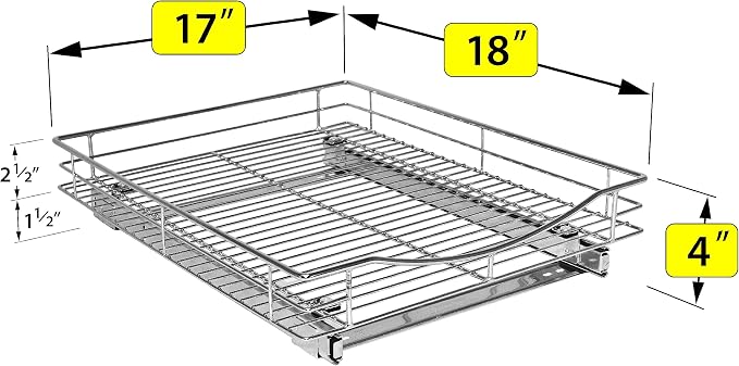 LYNK PROFESSIONAL® Pull Out Cabinet Organizer, Kitchen Slide Out Drawer | 17W x 18D chrome rollout shelf creates easy-access storage for cookware, pantry items and kitchen essentials inside cabinets