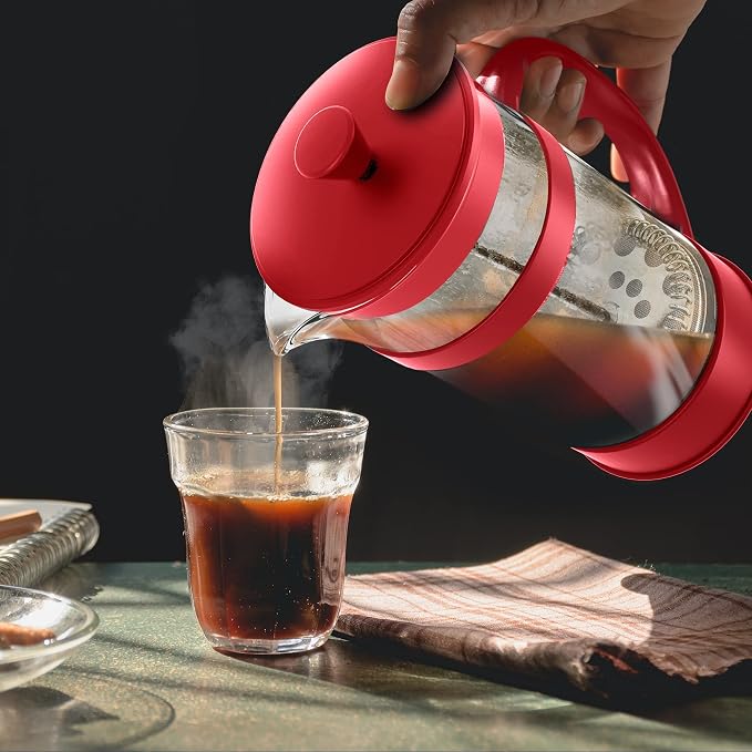 Utopia Kitchen Borosilicate Glass French Press Coffee Maker 34 Oz, Red | Heat-Resistant Cafetiere & Tea Maker, Thickened Glass Coffee Press for Travel and Camping